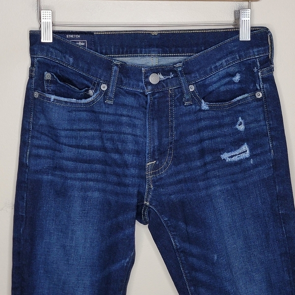 Abercrombie & Fitch | Dark Wash Distressed Low Rise Skinny Jeans Size 28 - Picture 2 of 7